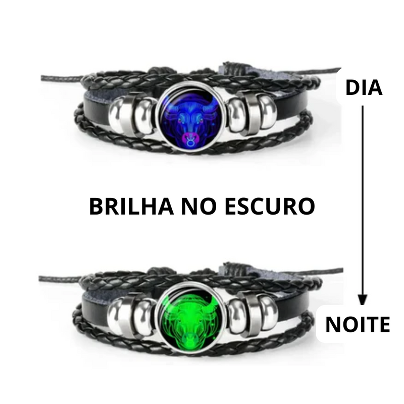 Pulseiras de Sinal do Zodíaco para Homens e Mulheres, 12 Constelações, Pulseira de Couro Vintage, Pulseira Luminosa