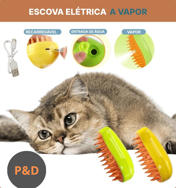 Escova A Vapor 3 em 1 Para Cães e Gatos