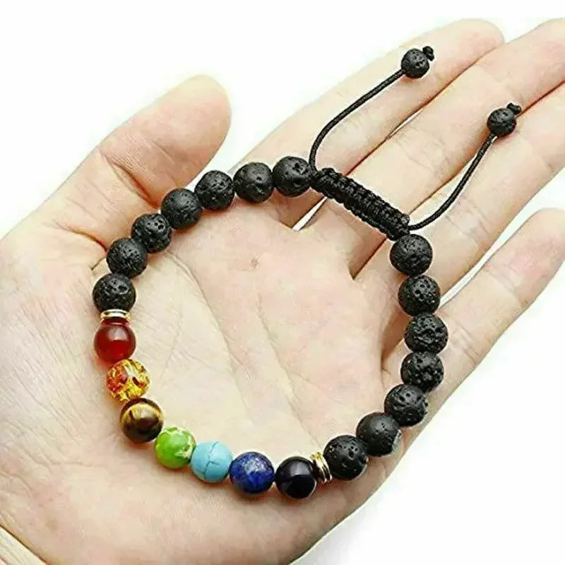 Pulseira 7 Chakras Pedras Vulcânica